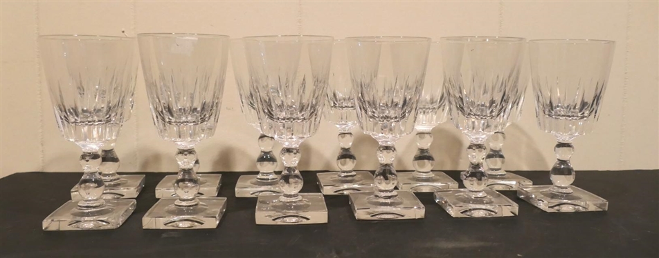 12 Very Nice Pairpoint Sunburst Footed Goblets with Square Bases - Ball Stems - Each is 5 1/2 Tall - 1 Has A Chipped Base - 