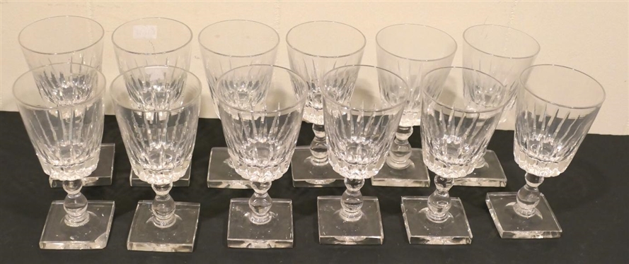 12 Very Nice Pairpoint Sunburst Footed Goblets with Square Bases - Ball Stems - Each is 5 1/2 Tall - 1 Has A Chipped Base - 