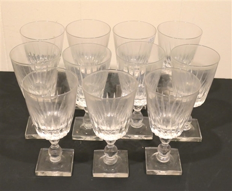 11 Very Nice Footed Larger Pairpoint Sunburst  Goblets with Square Bases - Ball Stems Each Goblet is 6 3/4 Tall 