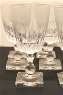 11 Very Nice Footed Larger Pairpoint Sunburst  Goblets with Square Bases - Ball Stems Each Goblet is 6 3/4 Tall 