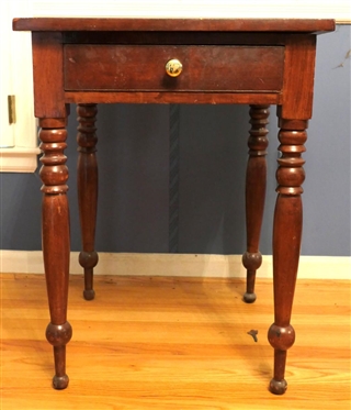 19 Century Walnut Sheraton Table - Beaded Drawer Front Drawer is Finely Dovetailed in Front and Back -Original Grain (Faux Bois)  Painted -  Hand Turned Legs - One Board Table Top - Table is 19...