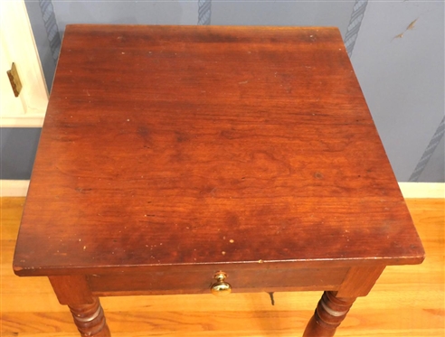 19 Century Walnut Sheraton Table - Beaded Drawer Front Drawer is Finely Dovetailed in Front and Back -Original Grain (Faux Bois)  Painted -  Hand Turned Legs - One Board Table Top - Table is 19...