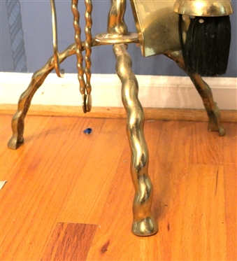 Awesome Oriental Brass Fire Place Tool Set - Double Headed Bird At Top - North Wind Hooks - Twisted Brass Frame, Legs, and Handles - Stand is 39 Tall 