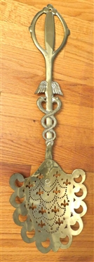 Unusual Ornate Brass Fire Shovel with Double Serpents and Wings on Handle - Pierced Scoop with Swags and Fleur De Lis - Brass Shovel is 24 Long - Stamped R 568501 on Back of Handle 