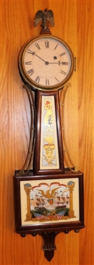 Federal Banjo Clock with Reverse Panted Fronts - Perry''s Victory Painted on Door - Chiming Movement - Brass Eagle Finial and Gallery - Clock is 40 Long 