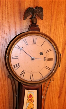 Federal Banjo Clock with Reverse Panted Fronts - Perry''s Victory Painted on Door - Chiming Movement - Brass Eagle Finial and Gallery - Clock is 40 Long 