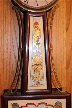 Federal Banjo Clock with Reverse Panted Fronts - Perry''s Victory Painted on Door - Chiming Movement - Brass Eagle Finial and Gallery - Clock is 40 Long 