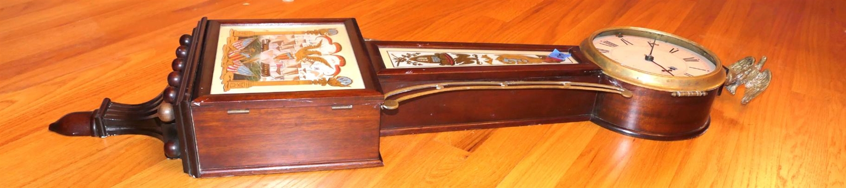 Federal Banjo Clock with Reverse Panted Fronts - Perry''s Victory Painted on Door - Chiming Movement - Brass Eagle Finial and Gallery - Clock is 40 Long 