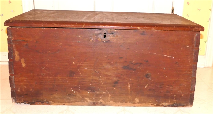 19th Century Pine Country Primitive Chest - Dovetailed Case - Chamfered Top - Box is 14 Tall 30 by 15 - Box Has Some Separation to Dovetails on One End - Some Damage Around Bottom Edge 