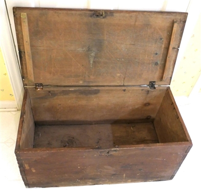 19th Century Pine Country Primitive Chest - Dovetailed Case - Chamfered Top - Box is 14 Tall 30 by 15 - Box Has Some Separation to Dovetails on One End - Some Damage Around Bottom Edge 