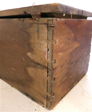 19th Century Pine Country Primitive Chest - Dovetailed Case - Chamfered Top - Box is 14 Tall 30 by 15 - Box Has Some Separation to Dovetails on One End - Some Damage Around Bottom Edge 