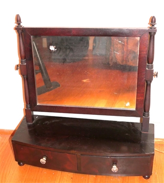 19th Century Mahogany Dresser Mirror - Acorn Finials - Finely Dovetailed Drawers - Crotch Mahogany Drawer Fronts - Glass Pulls - Mirror is 12 by 15 - Stand Measures 22 By 19 