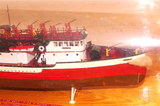 New York City Fire Boat - Fire Fighter - Ship Model - By Robert M. Zollinger, M.D. - Hand Crafted in Nice Plexiglass Case - Case is 8 Tall 22 Long - Model Ship is 18 Long