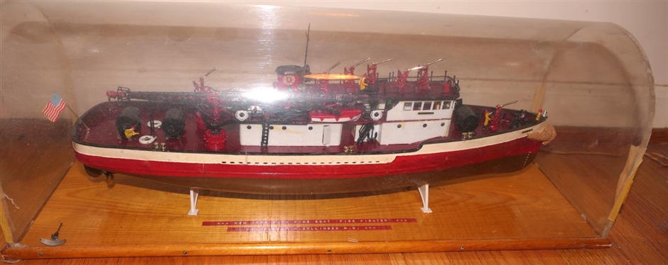 New York City Fire Boat - Fire Fighter - Ship Model - By Robert M. Zollinger, M.D. - Hand Crafted in Nice Plexiglass Case - Case is 8 Tall 22 Long - Model Ship is 18 Long