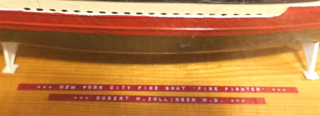 New York City Fire Boat - Fire Fighter - Ship Model - By Robert M. Zollinger, M.D. - Hand Crafted in Nice Plexiglass Case - Case is 8 Tall 22 Long - Model Ship is 18 Long
