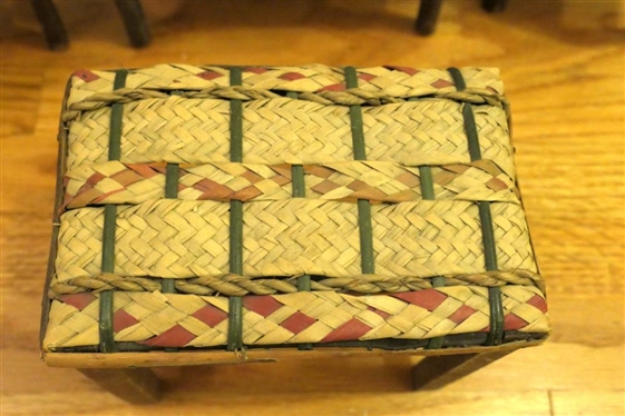 4 Pieces of Handmade Doll Furniture with Woven Straw Seats - Sofa is 10 Tall 9 Long - Table is 6 1/2 Tall 7 1/2 by 5