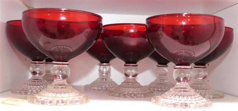 8 - Ruby Red Sherbets with Clear Bubble Foot - Each is 3 1/2 Tall