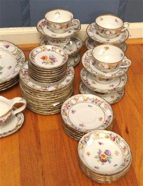 75 Pieces of Bavaria Dresden Flowers - (Schumann Aezberg) - 12 Platter, 7 Tureen, 9 1/2 Rimmed Soups, Cream Soups, Gravy Boat, Cup and Sauver Sets, Berry Bowls, and More
