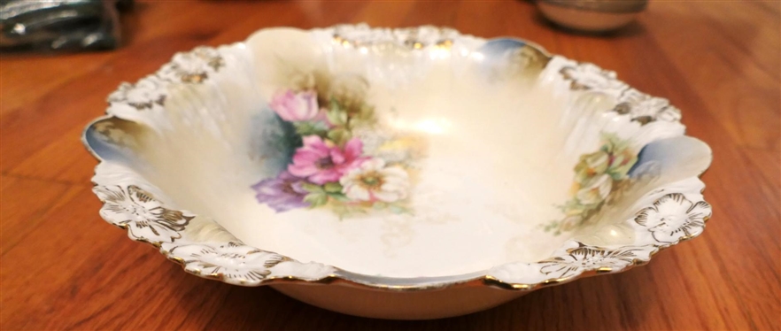 R.S. Prussia 10 1/2 Bowl - Hand Painted Flowers and Embossed Floral Trim 