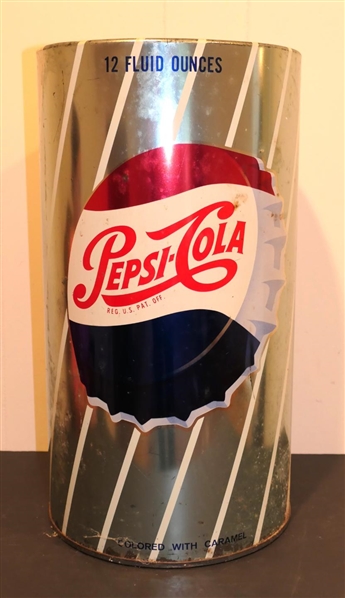 Very Cool Pepsi Cola Tin Wastebasket - 19 1/2" Tall - Some Pitting Around Bottom Edge 