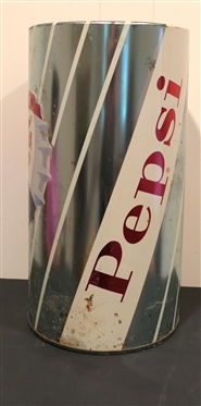 Very Cool Pepsi Cola Tin Wastebasket - 19 1/2 Tall - Some Pitting Around Bottom Edge 
