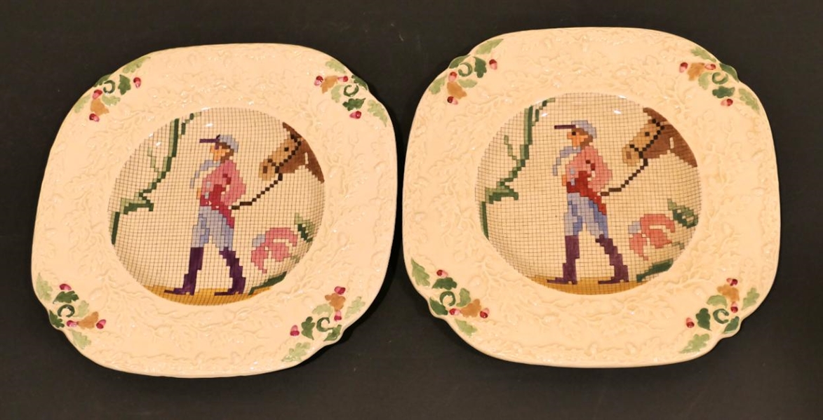 2 Masons England "Sample Pattern" Square Plates - 9" Across Equestrian Plates 