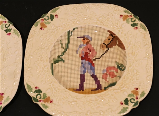 2 Mason''s England Sample Pattern Square Plates - 9 Across Equestrian Plates 