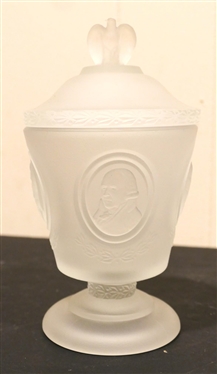 Signed Fenton - U.S.A. Bicentennial Commemorative 1776 - 1976 - Candy Jar with Lid - Satin Glass -  8 Tall