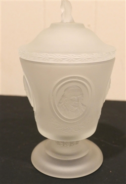 Signed Fenton - U.S.A. Bicentennial Commemorative 1776 - 1976 - Candy Jar with Lid - Satin Glass -  8 Tall