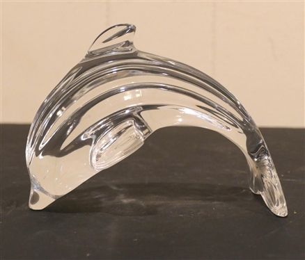 Signed Waterford Crystal Dolphin Figure - Seahorse Mark - Dolphin is 5 1/4 Long 3 1/2 Tall 