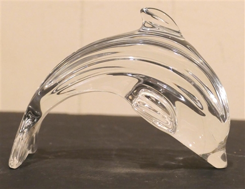 Signed Waterford Crystal Dolphin Figure - Seahorse Mark - Dolphin is 5 1/4 Long 3 1/2 Tall 