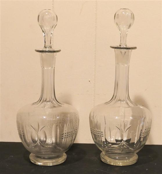 Pair of Beautiful Hand Blown Glass Decanters - 13" Tall 