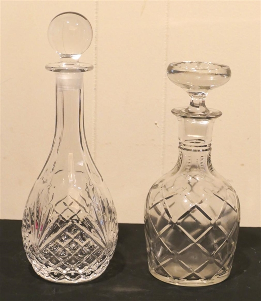 2 Pretty Decanters - Gorham and Cut with X and Dot Pattern - Gorham Decanter is 13" Tall 