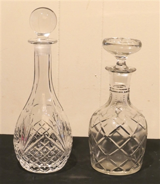 2 Pretty Decanters - Gorham and Cut with X and Dot Pattern - Gorham Decanter is 13 Tall 