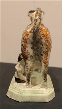 Late 18th Century Staffordshire Milk Cow with Milking Milk Maid - Statue is 6 1/2 Tall 6 1/2 Long - Some Rough Feeling Places Around Bottom Edge and One Ear