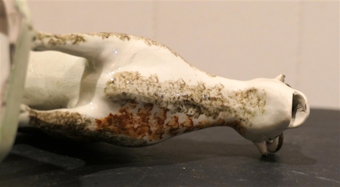 Late 18th Century Staffordshire Milk Cow with Milking Milk Maid - Statue is 6 1/2 Tall 6 1/2 Long - Some Rough Feeling Places Around Bottom Edge and One Ear