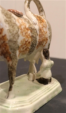 Late 18th Century Staffordshire Milk Cow with Milking Milk Maid - Statue is 6 1/2 Tall 6 1/2 Long - Some Rough Feeling Places Around Bottom Edge and One Ear