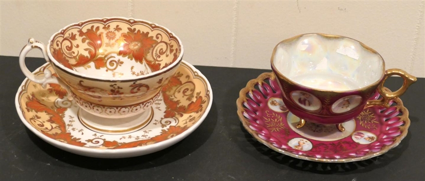 2 Antique Cup and Saucer Sets - Royal Sealy Japan Portrait Cup and Saucer and Copper Luster