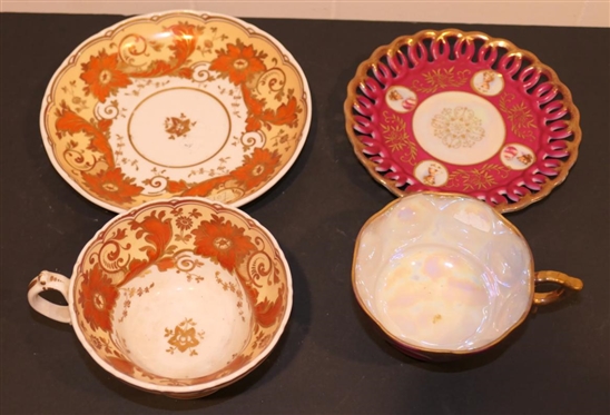 2 Antique Cup and Saucer Sets - Royal Sealy Japan Portrait Cup and Saucer and Copper Luster