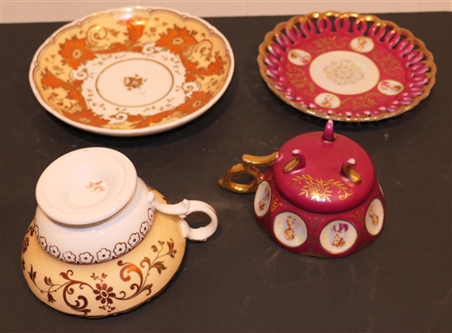 2 Antique Cup and Saucer Sets - Royal Sealy Japan Portrait Cup and Saucer and Copper Luster