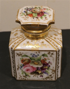 Hand Painted Dresden Flowers Dresser Bottle - Hand Painted Dresden Flowers with Gold Decoration - Bottle is 5 1/2 Tall 