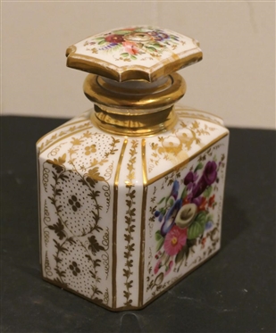 Hand Painted Dresden Flowers Dresser Bottle - Hand Painted Dresden Flowers with Gold Decoration - Bottle is 5 1/2 Tall 