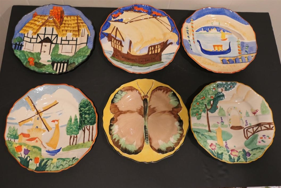 6 - Ivory Ware Hancocks England Hand Painted Plates - Embossed and Hand Painted - Each Plate is 8 1/2" Across