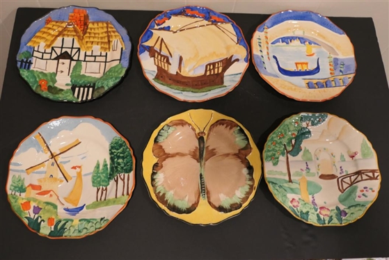 6 - Ivory Ware Hancock''s England Hand Painted Plates - Embossed and Hand Painted - Each Plate is 8 1/2 Across