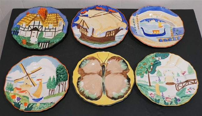 6 - Ivory Ware Hancock''s England Hand Painted Plates - Embossed and Hand Painted - Each Plate is 8 1/2 Across