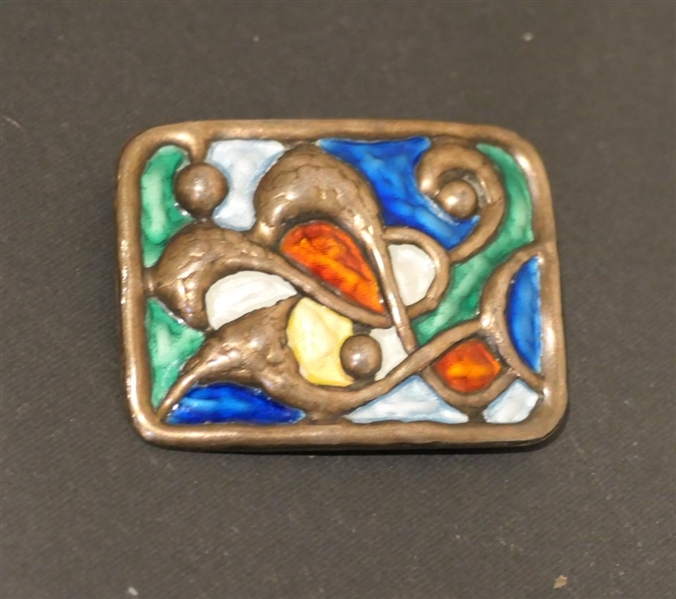Galle Norway Sterling Silver and Enamel Brooch / Pin - Colorful Abstract Design  - Pin is 1 3/4" By 1 1/4" 