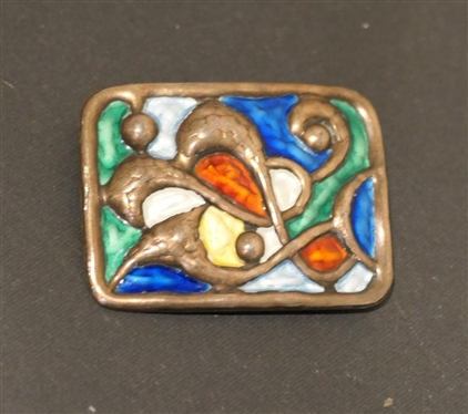 Galle Norway Sterling Silver and Enamel Brooch / Pin - Colorful Abstract Design  - Pin is 1 3/4 By 1 1/4 