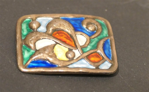 Galle Norway Sterling Silver and Enamel Brooch / Pin - Colorful Abstract Design  - Pin is 1 3/4 By 1 1/4 