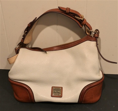 Dooney & Bourke Leather Purse - White with Tan Leather Corners, Trim, and Strap - Soft Leather Minimal Use 