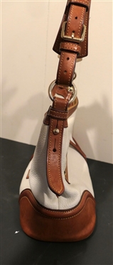 Dooney & Bourke Leather Purse - White with Tan Leather Corners, Trim, and Strap - Soft Leather Minimal Use 